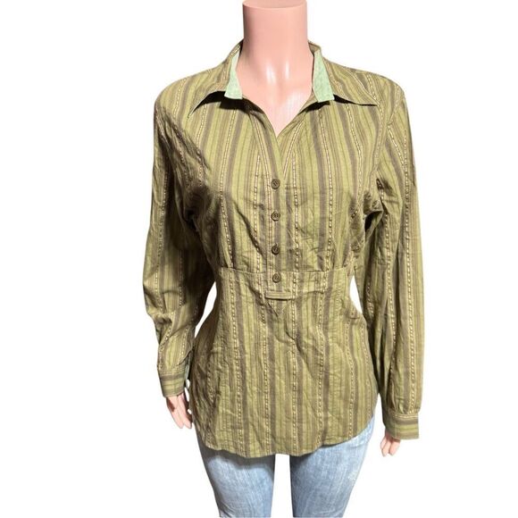 Pulp long sleeve ribbon stripe with darts Henley Shirt M - Picture 6 of 8